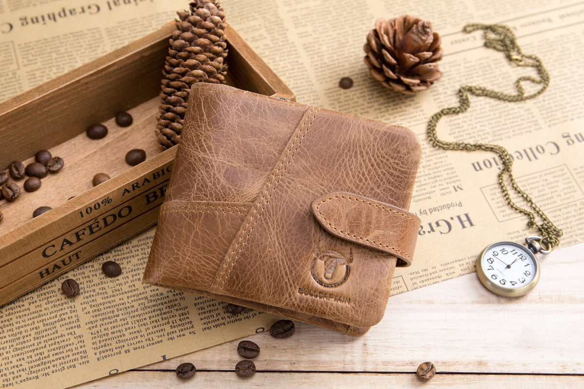 Men Bifold Soft Genuine Leather Wallets Vintage Purse 2 ID Window Brown