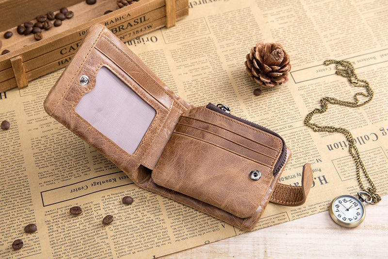 Men Bifold Soft Genuine Leather Wallets Vintage Purse 2 ID Window Brown
