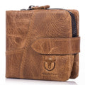 Men Bifold Soft Genuine Leather Wallets Vintage Purse 2 ID Window Brown