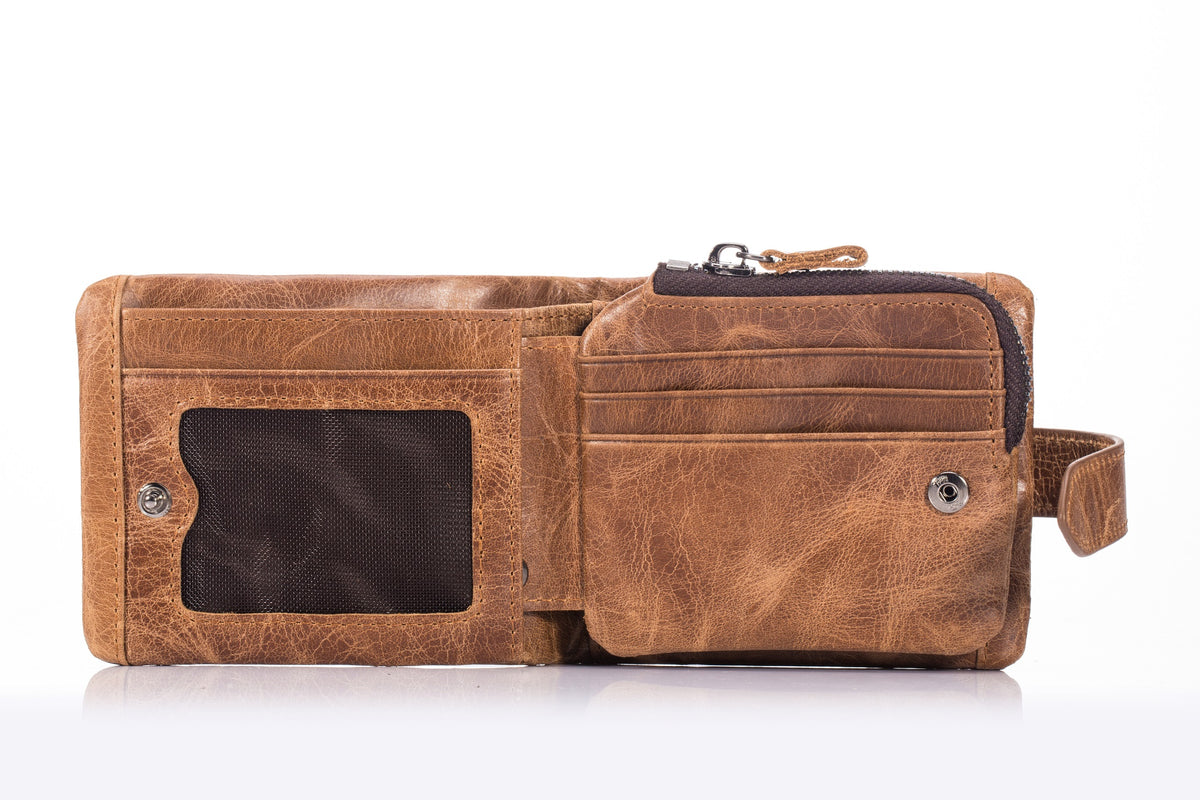 Men Bifold Soft Genuine Leather Wallets Vintage Purse 2 ID Window Brown