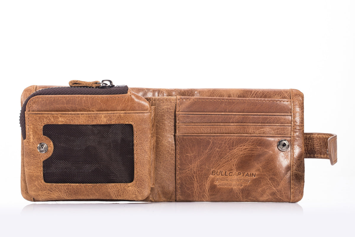 Men Bifold Soft Genuine Leather Wallets Vintage Purse 2 ID Window Brown