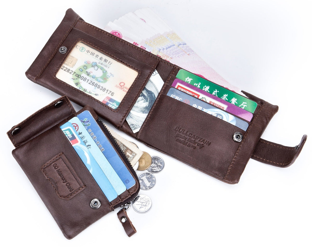 Men Bifold Soft Genuine Leather Wallets Vintage Purse 2 ID Window Coffee