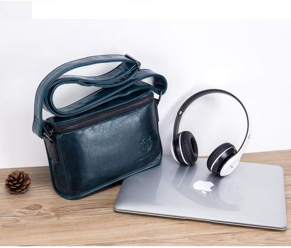 Men Casual Messenger Bags Genuine Leather Shoulder Ipad Tablet Bag Blue