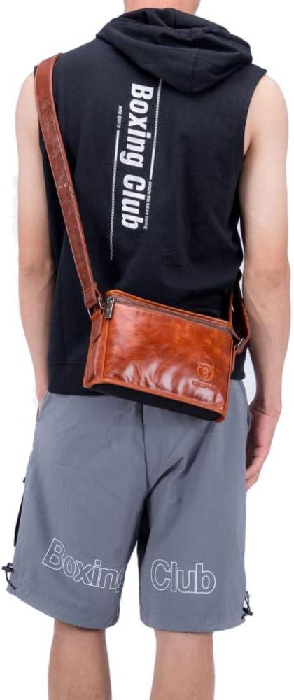 Men Casual Messenger Bags Genuine Leather Shoulder Ipad Tablet Bag Brown