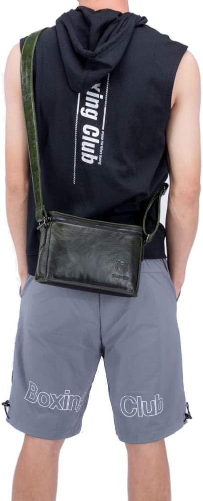 Men Casual Messenger Bags Genuine Leather Shoulder Ipad Tablet Bag Green