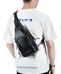 Men Chest Bags Genuine Cow Leather with Charge Port Shoulder Bag Black