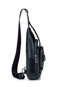 Men Chest Bags Genuine Cow Leather with Charge Port Shoulder Bag Black