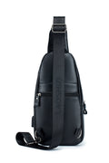 Men Chest Bags Genuine Cow Leather with Charge Port Shoulder Bag Black