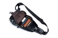 Men Chest Bags Genuine Cow Leather with Charge Port Shoulder Bag Black