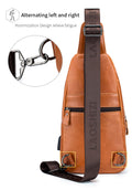 Men Chest Bags Genuine Cow Leather with Charge Port Shoulder Bag Brown