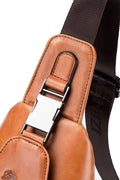 Men Chest Bags Genuine Cow Leather with Charge Port Shoulder Bag Brown