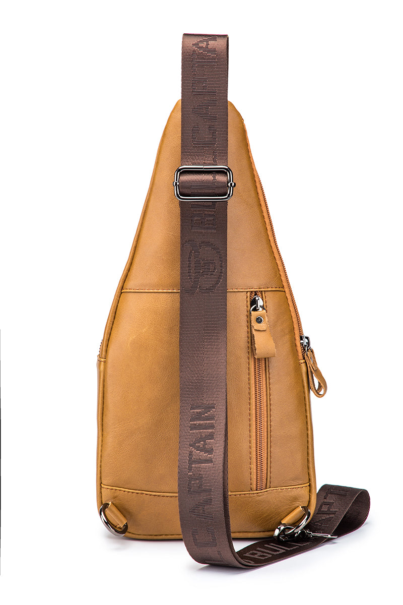 Men Crossbody Sling Bag Leather Chest Bags Travel Hiking Bag Brown