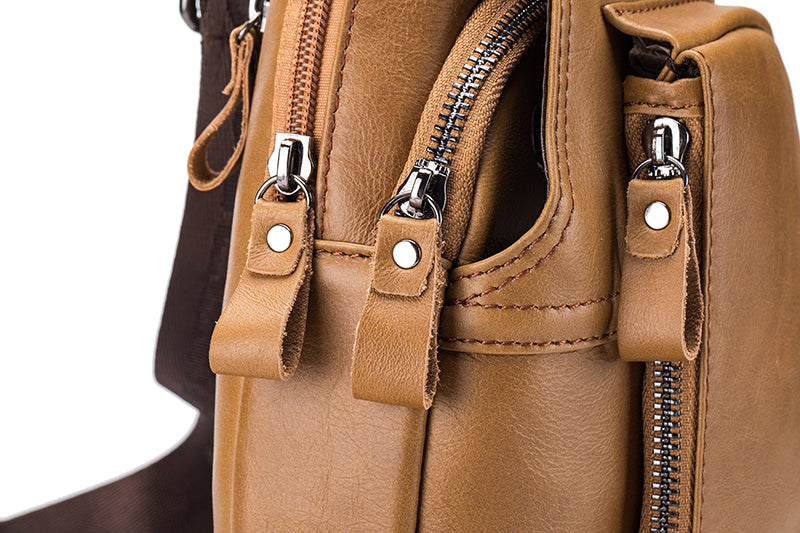 Men Crossbody Sling Bag Leather Chest Bags Travel Hiking Bag Brown