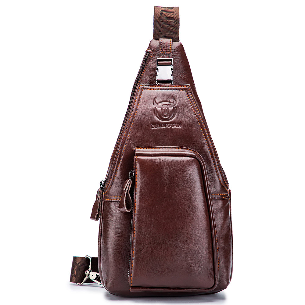 Men Crossbody Sling Bag Leather Chest Bags Travel Hiking Bag Coffee