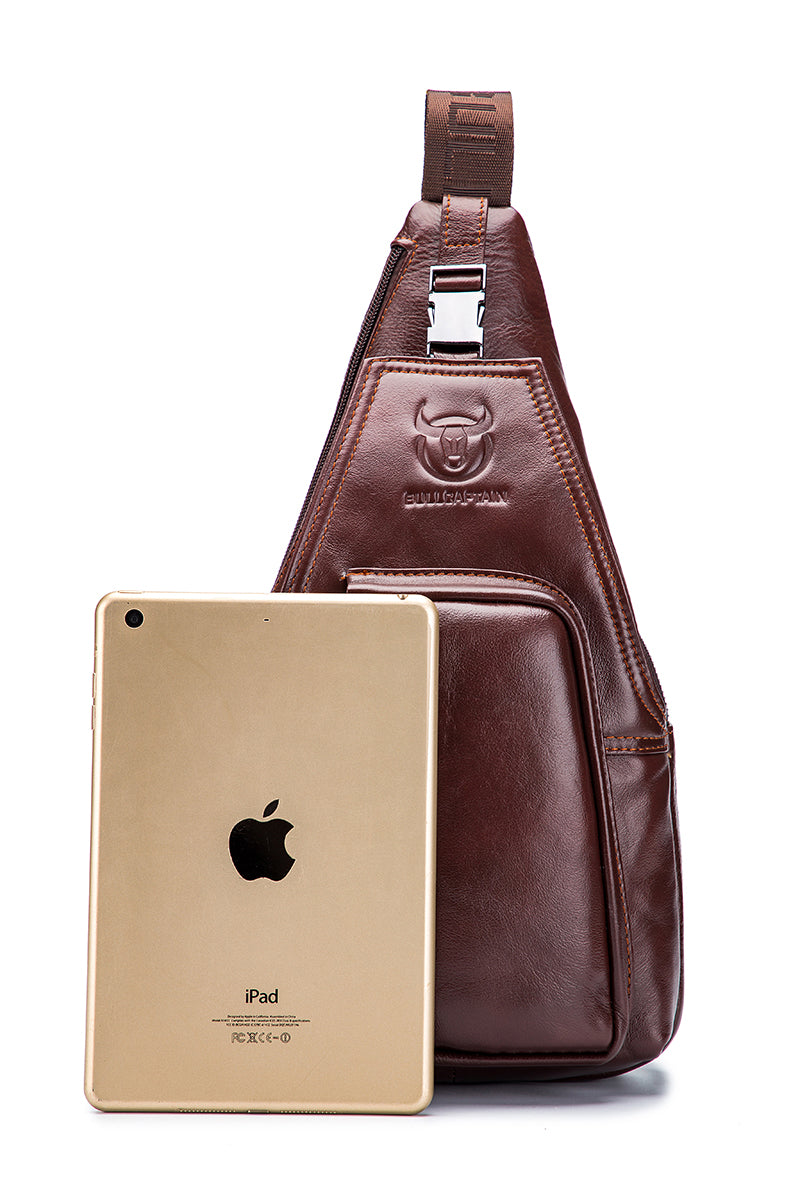 Men Crossbody Sling Bag Leather Chest Bags Travel Hiking Bag Coffee