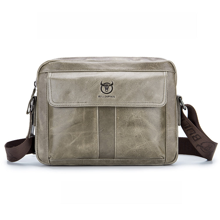 Men Genuine Leaher 10 Inch Laptop Waterproof Zipper Shoulder Messenger Bag Beige