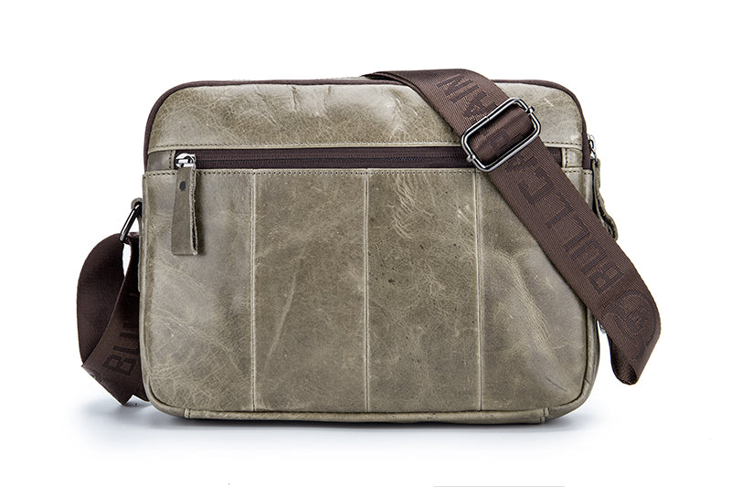 Men Genuine Leaher 10 Inch Laptop Waterproof Zipper Shoulder Messenger Bag Beige