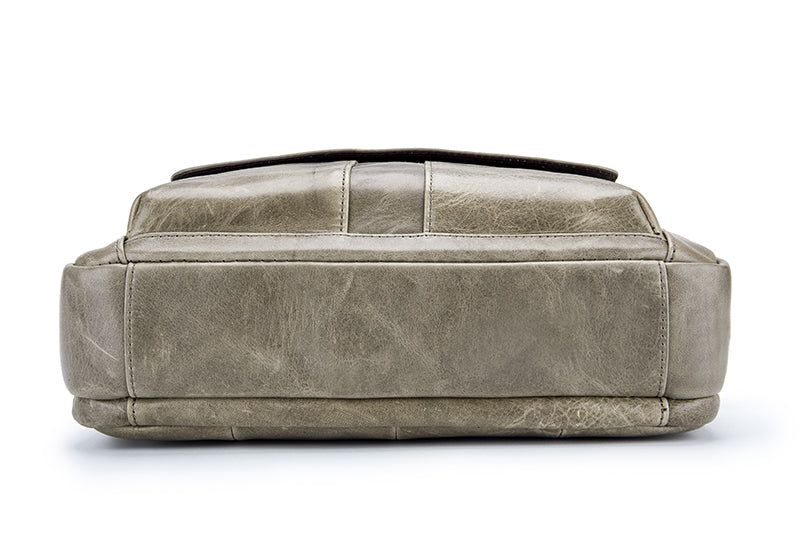 Men Genuine Leaher 10 Inch Laptop Waterproof Zipper Shoulder Messenger Bag Beige