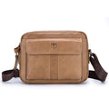 Men Genuine Leaher 10 Inch Laptop Waterproof Zipper Shoulder Messenger Bag Brown