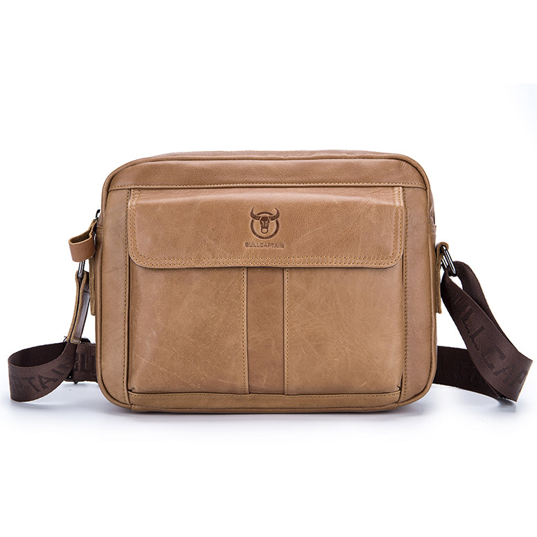 Men Genuine Leaher 10 Inch Laptop Waterproof Zipper Shoulder Messenger Bag Brown