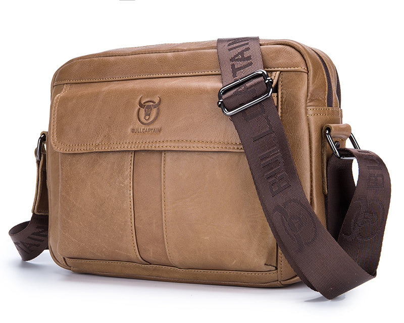 Men Genuine Leaher 10 Inch Laptop Waterproof Zipper Shoulder Messenger Bag Brown