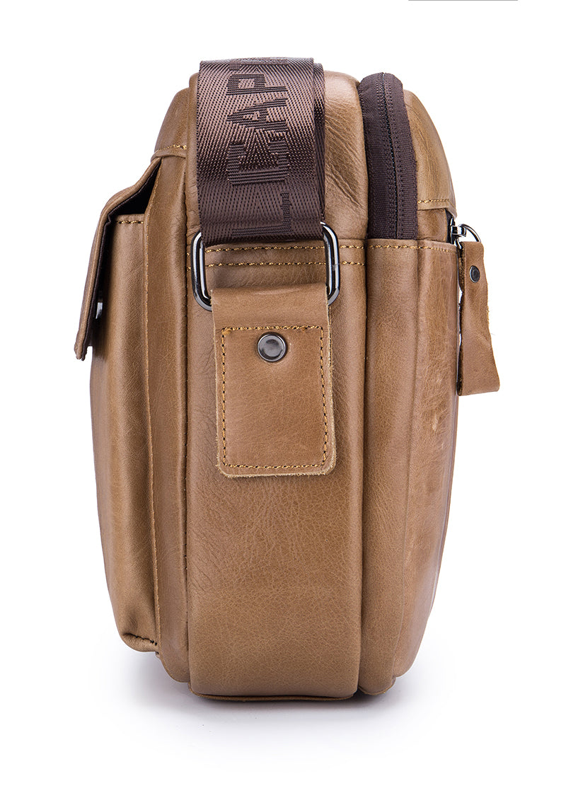 Men Genuine Leaher 10 Inch Laptop Waterproof Zipper Shoulder Messenger Bag Brown