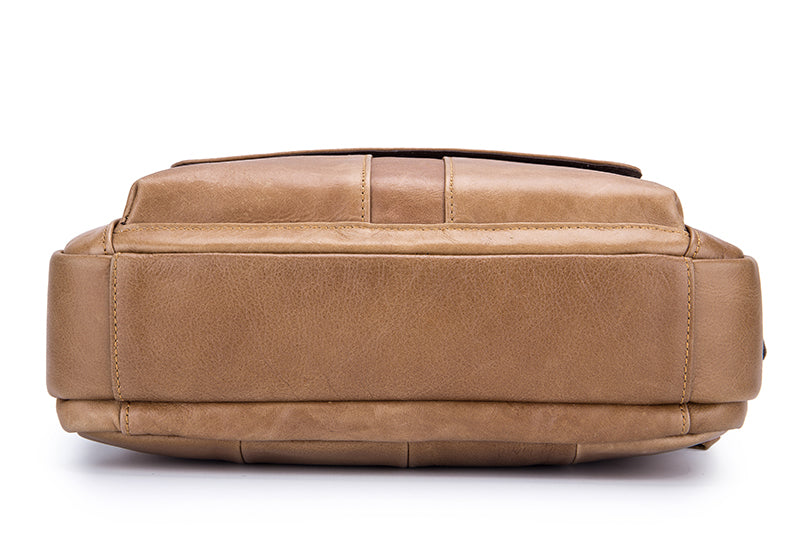 Men Genuine Leaher 10 Inch Laptop Waterproof Zipper Shoulder Messenger Bag Brown