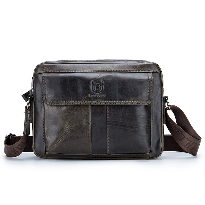 Men Genuine Leaher 10 Inch Laptop Waterproof Zipper Shoulder Messenger Bag Iron