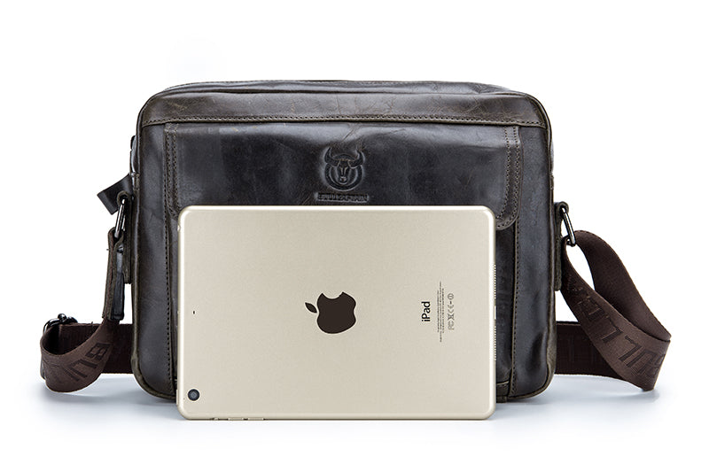 Men Genuine Leaher 10 Inch Laptop Waterproof Zipper Shoulder Messenger Bag Iron