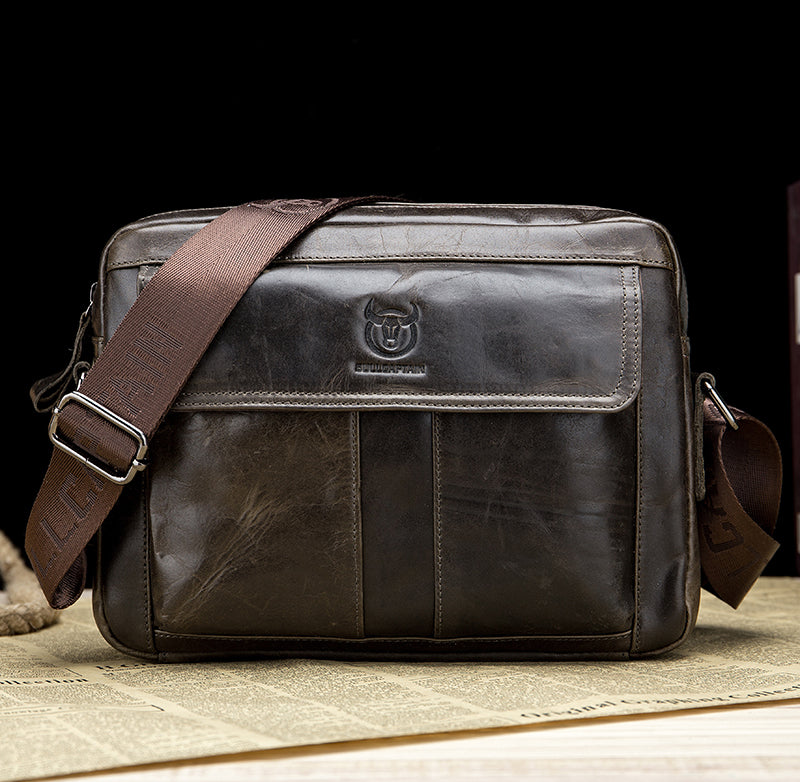 Men Genuine Leaher 10 Inch Laptop Waterproof Zipper Shoulder Messenger Bag Iron