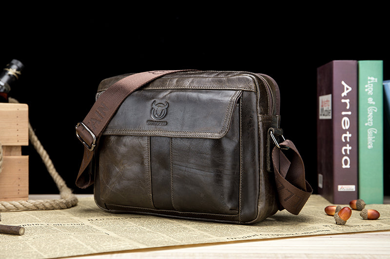 Men Genuine Leaher 10 Inch Laptop Waterproof Zipper Shoulder Messenger Bag Iron