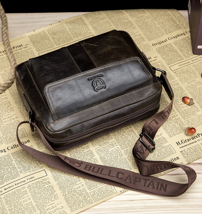 Men Genuine Leaher 10 Inch Laptop Waterproof Zipper Shoulder Messenger Bag Iron