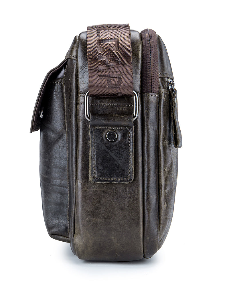 Men Genuine Leaher 10 Inch Laptop Waterproof Zipper Shoulder Messenger Bag Iron