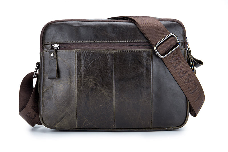Men Genuine Leaher 10 Inch Laptop Waterproof Zipper Shoulder Messenger Bag Iron