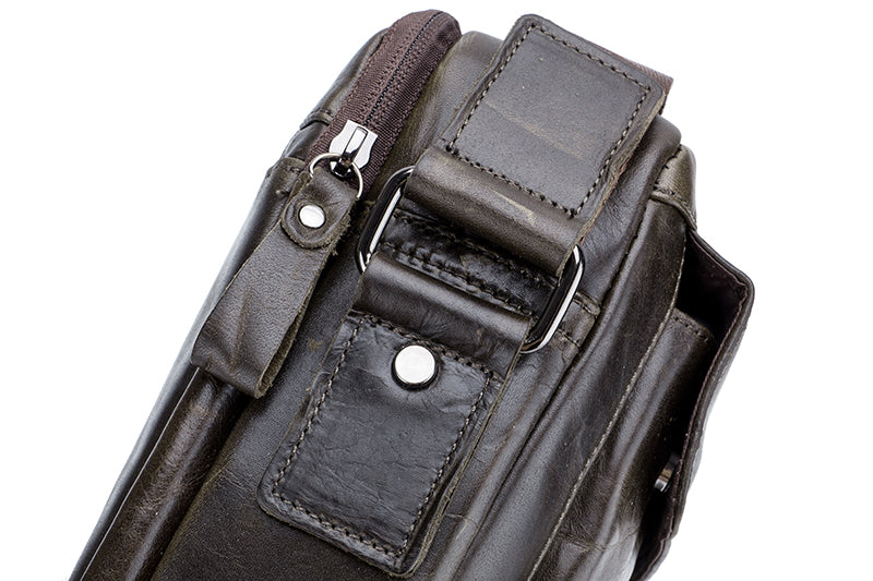 Men Genuine Leaher 10 Inch Laptop Waterproof Zipper Shoulder Messenger Bag Iron