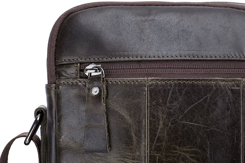 Men Genuine Leaher 10 Inch Laptop Waterproof Zipper Shoulder Messenger Bag Iron