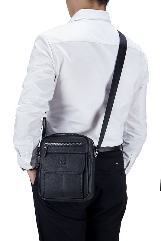 Men Genuine Leather Bags Shoulder Everyday Casual Messenger Handbag Black