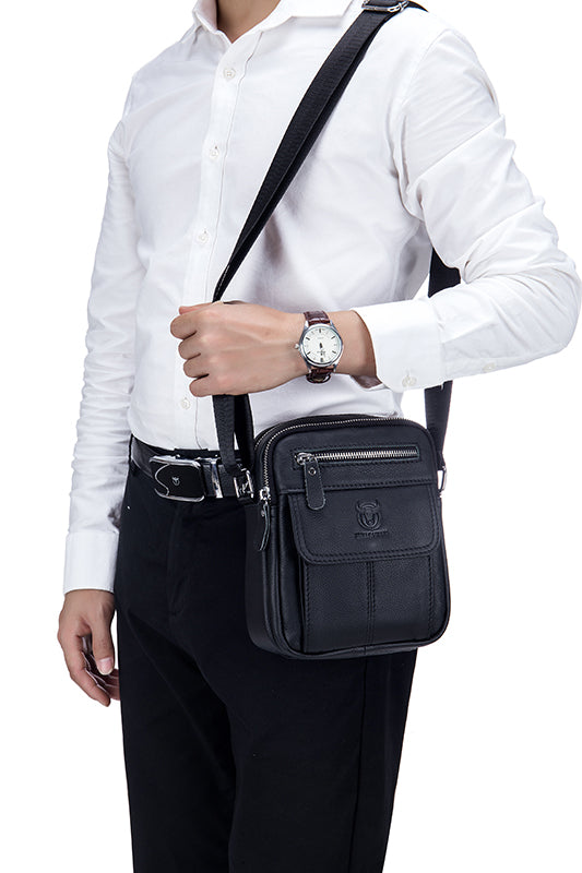 Men Genuine Leather Bags Shoulder Everyday Casual Messenger Handbag Black