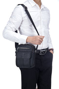 Men Genuine Leather Bags Shoulder Everyday Casual Messenger Handbag Black