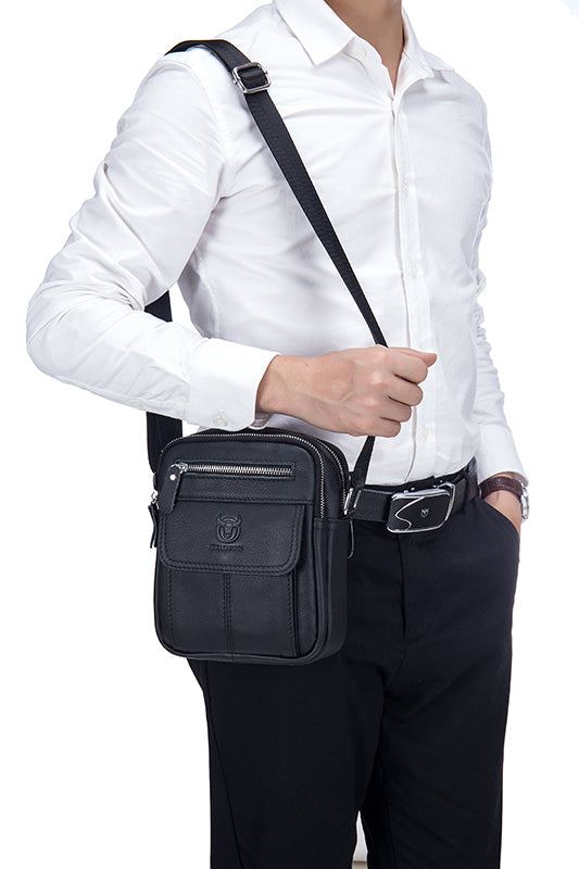 Men Genuine Leather Bags Shoulder Everyday Casual Messenger Handbag Black