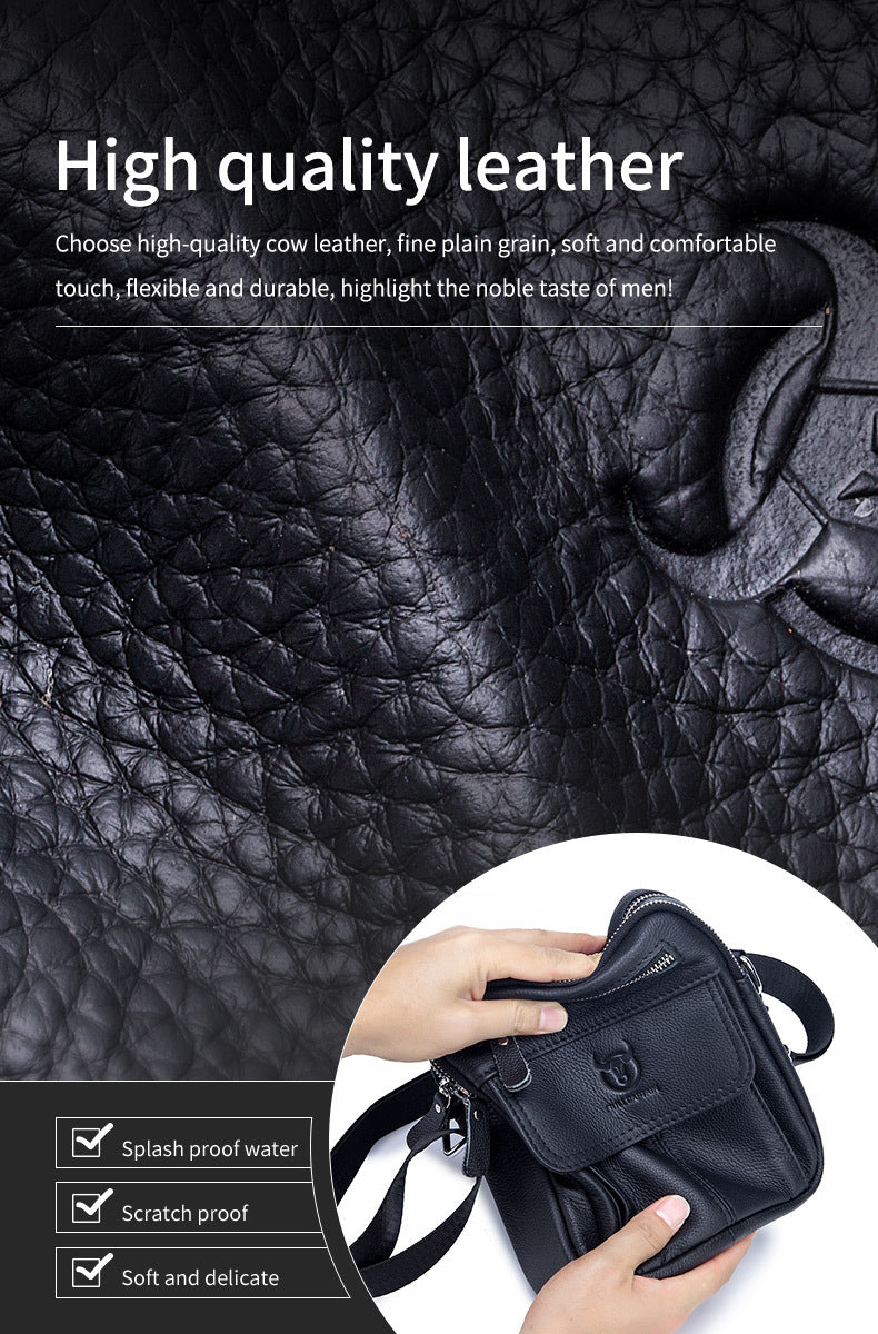 Men Genuine Leather Bags Shoulder Everyday Casual Messenger Handbag Black