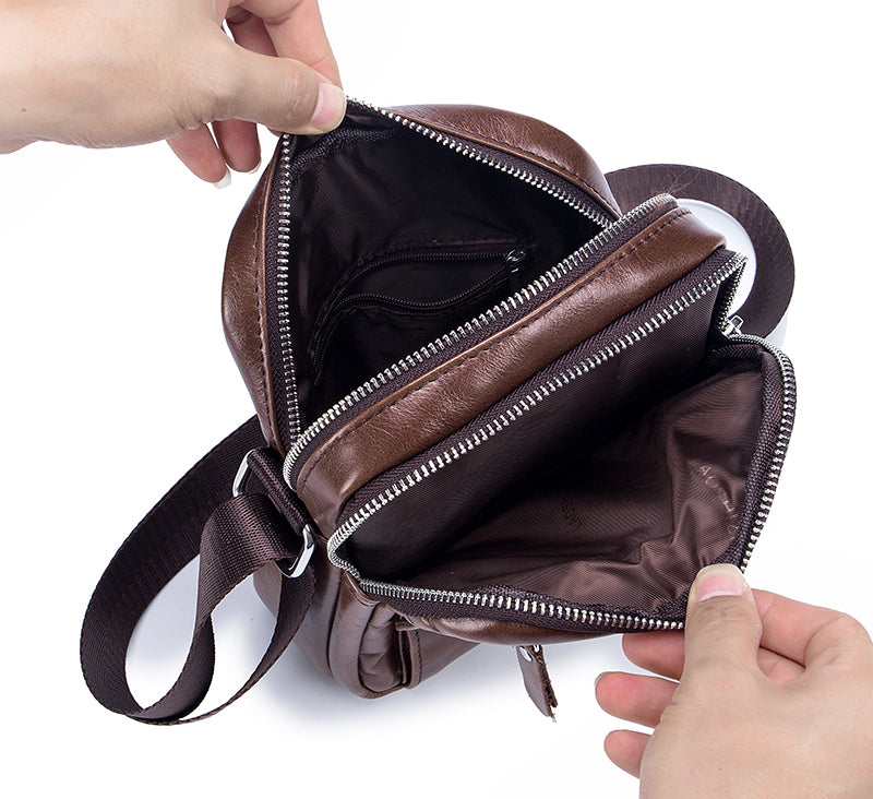 Men Genuine Leather Bags Shoulder Everyday Casual Messenger Handbag Brown