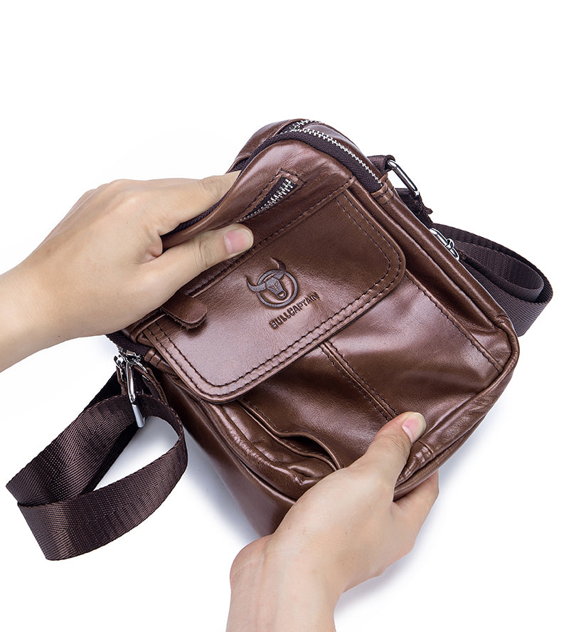 Men Genuine Leather Bags Shoulder Everyday Casual Messenger Handbag Brown