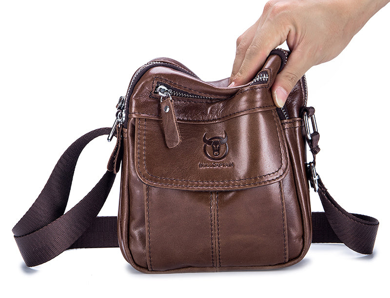 Men Genuine Leather Bags Shoulder Everyday Casual Messenger Handbag Brown
