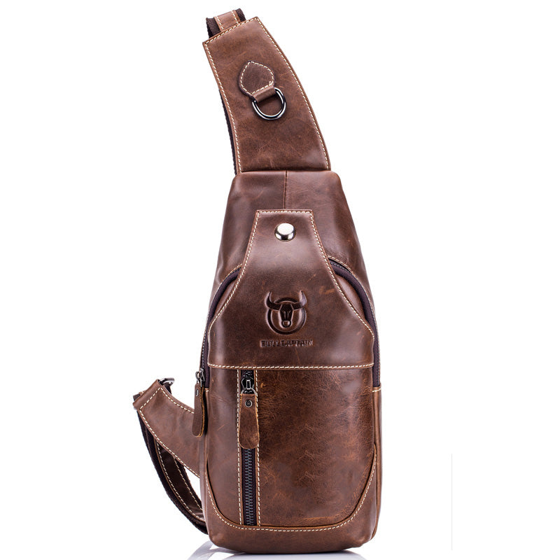Men Genuine Leather Bags Shoulder Sling Crossbody Travel Hiking Bag Coffee