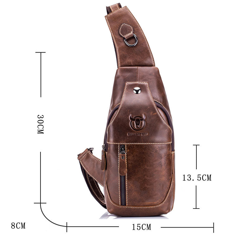 Men Genuine Leather Bags Shoulder Sling Crossbody Travel Hiking Bag Coffee