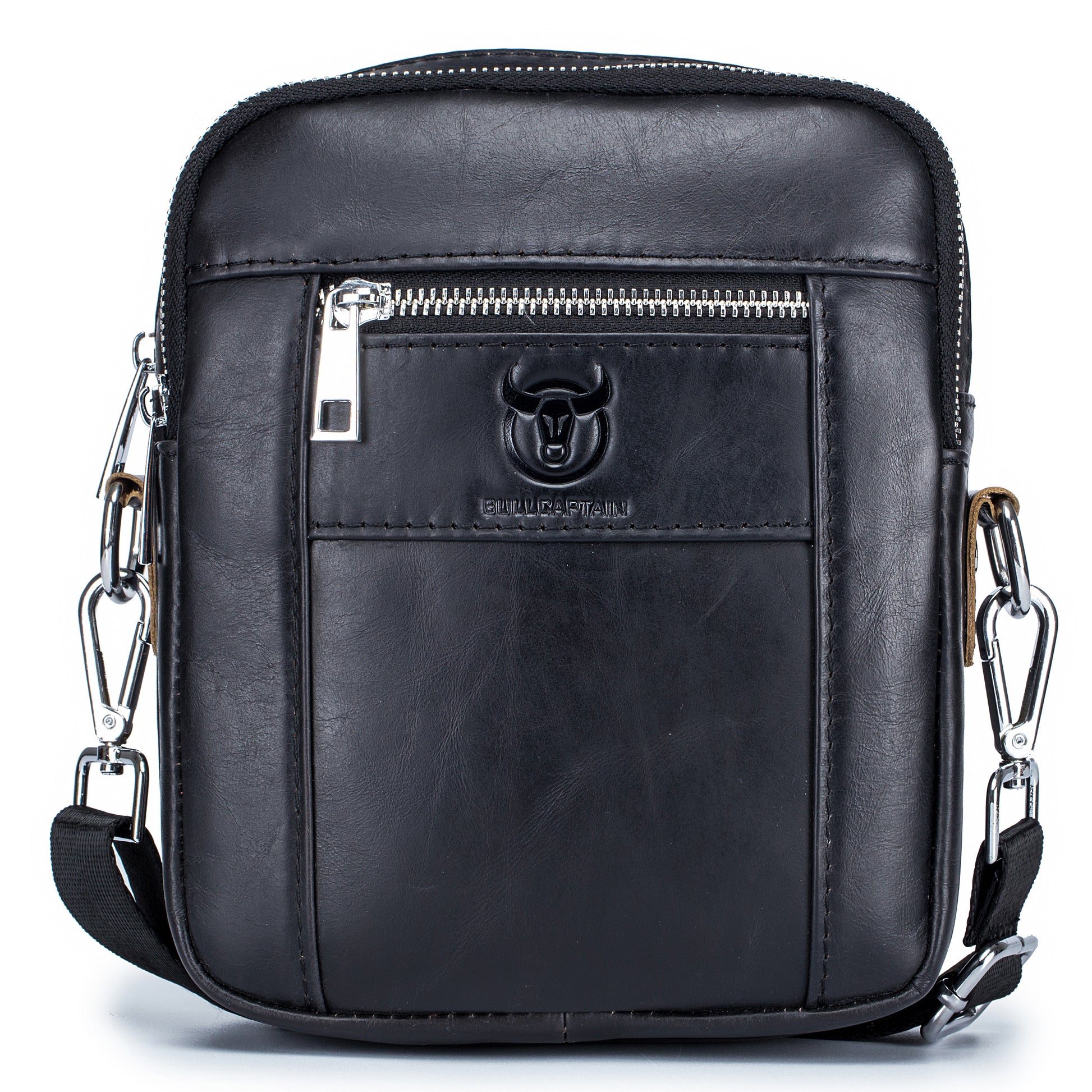Men Genuine Leather Casual Small Shoulder Messenge Business Crossbody Bag Black