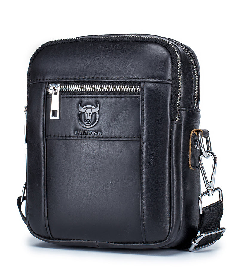 Men Genuine Leather Casual Small Shoulder Messenge Business Crossbody Bag Black