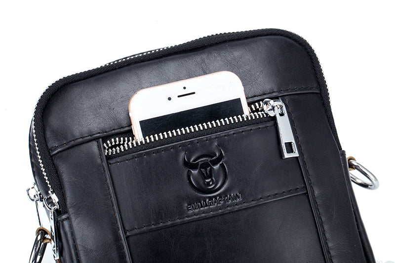 Men Genuine Leather Casual Small Shoulder Messenge Business Crossbody Bag Black