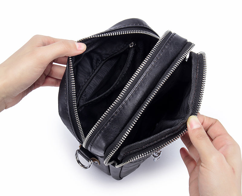 Men Genuine Leather Casual Small Shoulder Messenge Business Crossbody Bag Black